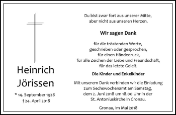 Anzeige von Heinrich Jörissen von Westfälische Nachrichten