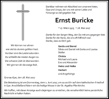 Anzeige von Ernst Buricke von Westfälische Nachrichten