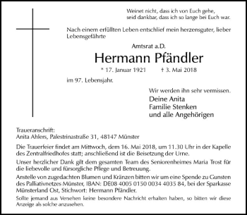 Anzeige von Hermann Pfändler von Westfälische Nachrichten