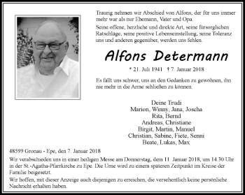 Anzeige von Alfons Determann von Westfälische Nachrichten