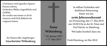 Anzeige von Änne Wittenberg von Westfälische Nachrichten
