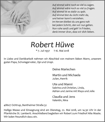 Anzeige von Robert Hüwe von Westfälische Nachrichten