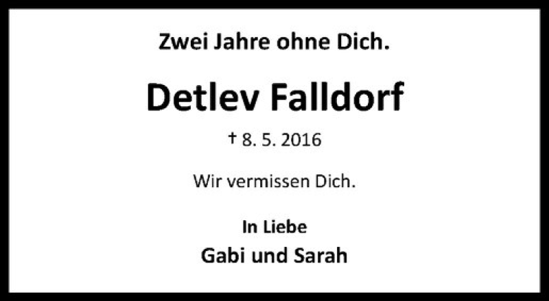  Traueranzeige für Detlev Falldorf vom 08.05.2018 aus Westfälische Nachrichten