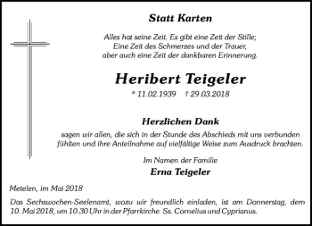 Anzeige von Heribert Teigeler von Westfälische Nachrichten