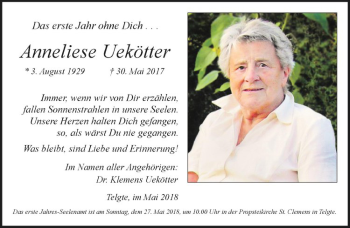 Anzeige von Anneliese Uekötter von Westfälische Nachrichten
