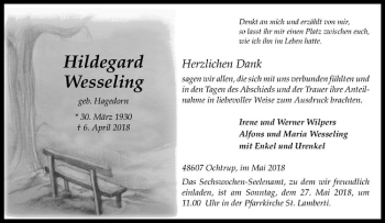 Anzeige von Hildegard Wesseling von Westfälische Nachrichten
