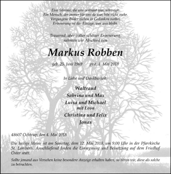 Anzeige von Markus Robben von Westfälische Nachrichten
