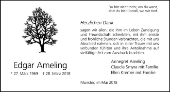 Anzeige von Edgar Ameling von Westfälische Nachrichten