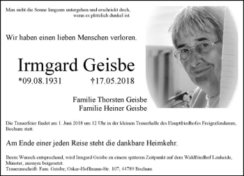 Anzeige von Irmgard Geisbe von Westfälische Nachrichten