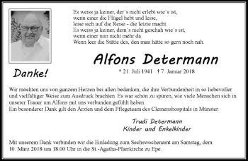 Anzeige von Alfons Determann von Westfälische Nachrichten