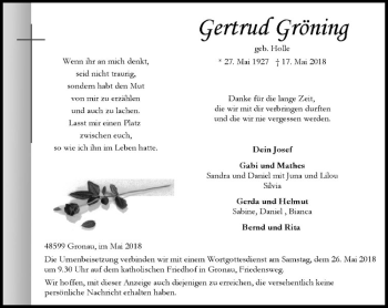 Anzeige von Gertrud Gröning von Westfälische Nachrichten
