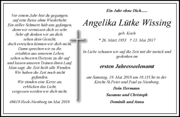 Anzeige von Angelika Lütke Wissing von Westfälische Nachrichten