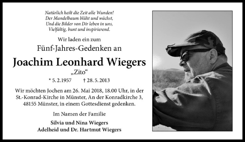  Traueranzeige für Joachim Leonhard Wiegers vom 26.05.2018 aus Westfälische Nachrichten