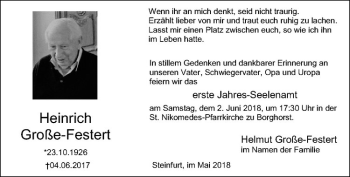 Anzeige von Heinrich Große-Festert von Westfälische Nachrichten