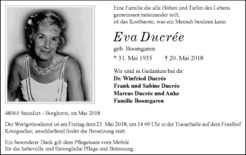 Anzeige von Eva Ducrée von Westfälische Nachrichten