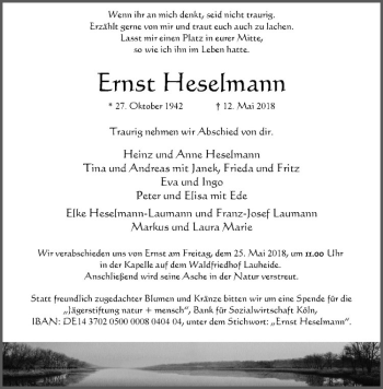 Anzeige von Ernst Heselmann von Westfälische Nachrichten