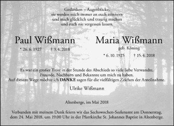 Anzeige von Paul Wißmann von Westfälische Nachrichten