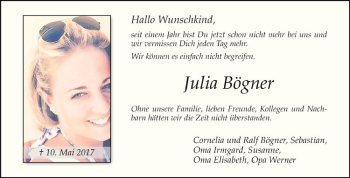 Anzeige von Julia Bögner von Westfälische Nachrichten