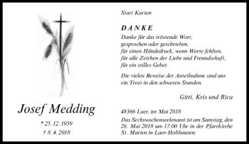 Anzeige von Josef Medding von Westfälische Nachrichten