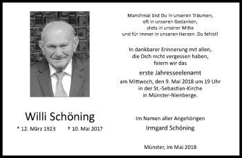 Anzeige von Wilhelm Schöning von Westfälische Nachrichten