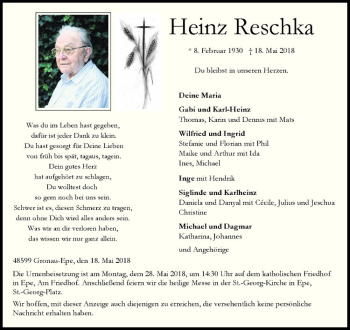 Anzeige von Heinz Reschka von Westfälische Nachrichten