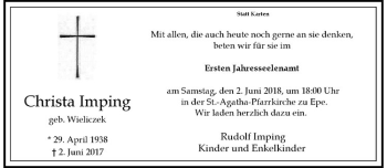 Anzeige von Christa Imping von Westfälische Nachrichten