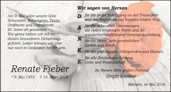 Anzeige von Renate Fieber von Westfälische Nachrichten