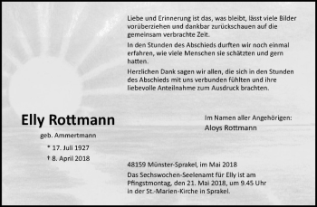 Anzeige von Elly Rottmann von Westfälische Nachrichten
