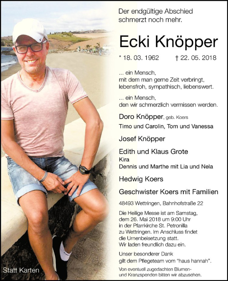  Traueranzeige für Ecki Knöpper vom 24.05.2018 aus Westfälische Nachrichten