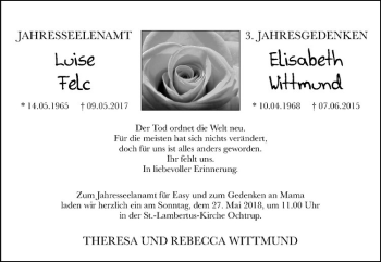Anzeige von Luise Felc von Westfälische Nachrichten
