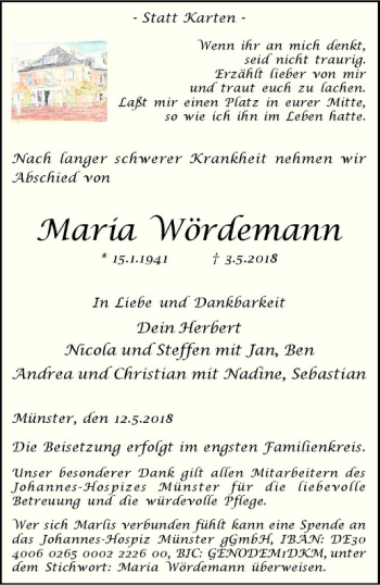 Anzeige von Maria Wördemann von Westfälische Nachrichten