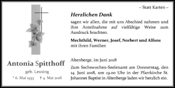 Anzeige von Antonia Spitthoff von Westfälische Nachrichten