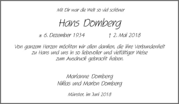 Anzeige von Hans Domberg von Westfälische Nachrichten