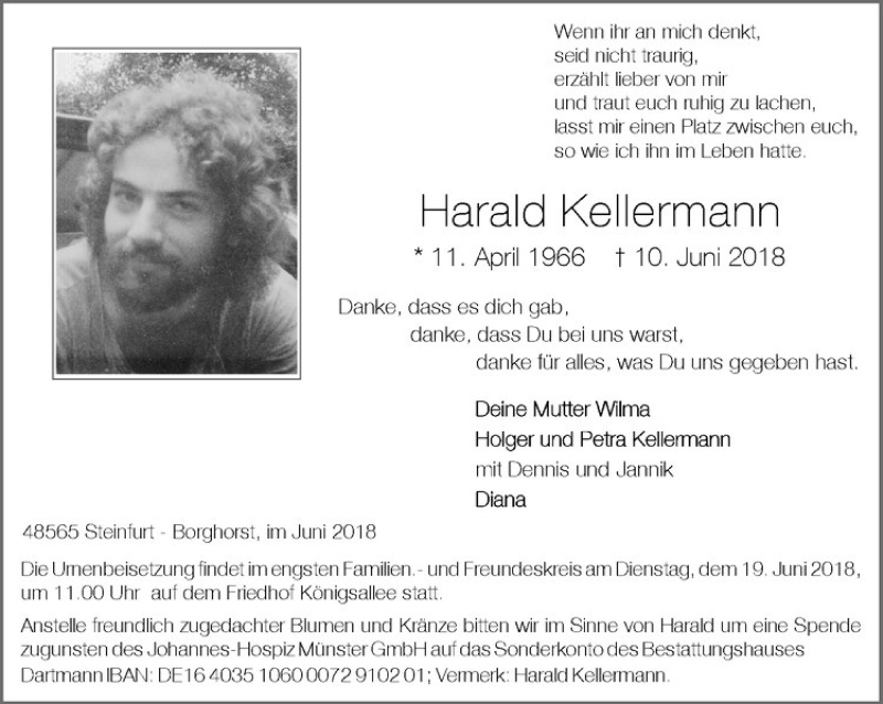  Traueranzeige für Harald Kellermann vom 16.06.2018 aus Westfälische Nachrichten