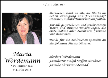 Anzeige von Maria Wördemann von Westfälische Nachrichten