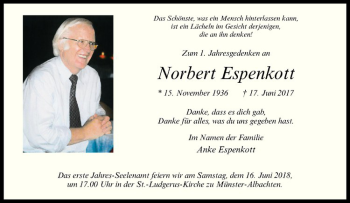 Anzeige von Norbert Espenkott von Westfälische Nachrichten