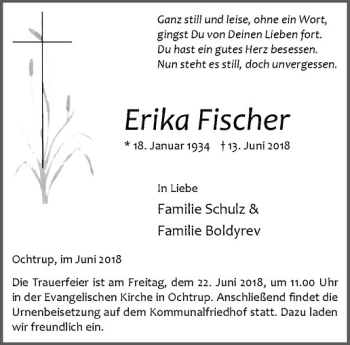 Anzeige von Erika Fischer von Westfälische Nachrichten