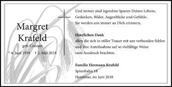 Anzeige von Margret Krafeld von Westfälische Nachrichten