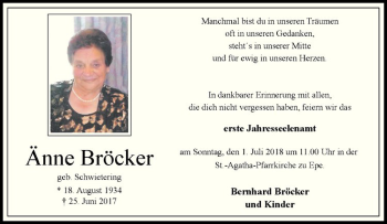 Anzeige von Änne Bröcker von Westfälische Nachrichten
