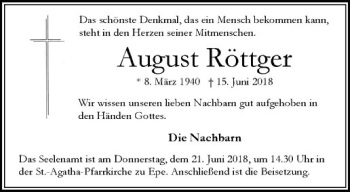 Anzeige von August Röttger von Westfälische Nachrichten
