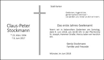 Anzeige von Claus-Peter Stockmann von Westfälische Nachrichten