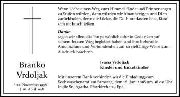 Anzeige von Branko Vrdoljak von Westfälische Nachrichten