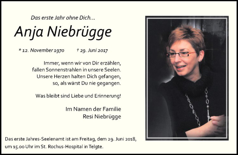  Traueranzeige für Anja Niebrügge vom 23.06.2018 aus Westfälische Nachrichten