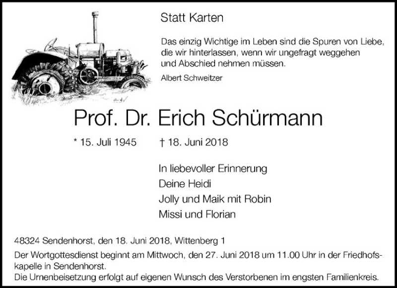  Traueranzeige für Erich Schürmann vom 22.06.2018 aus Westfälische Nachrichten