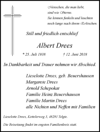 Anzeige von Albert Drees von Westfälische Nachrichten