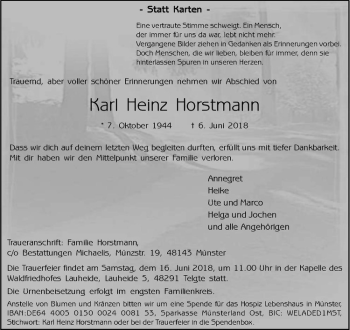 Anzeige von Karl Heinz Horstmann von Westfälische Nachrichten