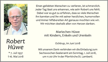 Anzeige von Robert Hüwe von Westfälische Nachrichten