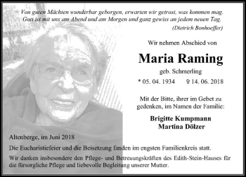 Anzeige von Maria Raming von Westfälische Nachrichten