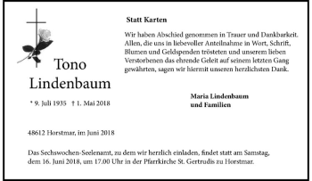 Anzeige von Tono Lindenbaum von Westfälische Nachrichten