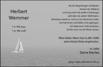 Anzeige von Herbert Wemmer von Westfälische Nachrichten